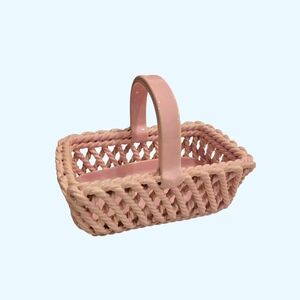 Mid-Century Italian Pink Ceramic Woven Basket with Handle